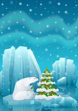 Snow bear during christmas  Illustration