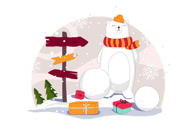 Snow bear with Christmas gift Illustration