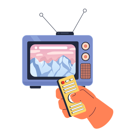 Snow capped mountain peak on 80s television  Illustration