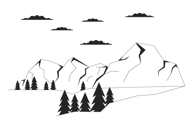 Snow-capped mountain surrounded by evergreen  Illustration