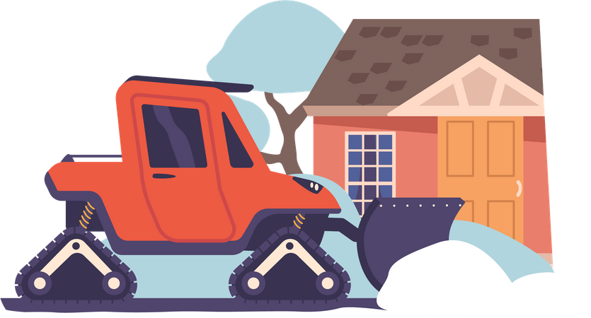 Snow-clearing Machine Diligently Sweeps Through The Street, Its Powerful Blades And Brushes Removing The Winter Blanket  イラスト