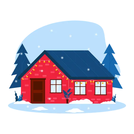 Snow covered home  Illustration