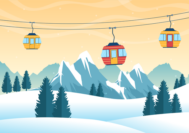 Snow forest cable car Illustration