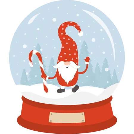 Glass Snow Globe With Christmas Gnome New Year Decorative Ball With Winter Landscape Holiday Snowball With Snowflakes Isolated On Blue Background Vector Illustration In Flat Cartoon Style Illustration