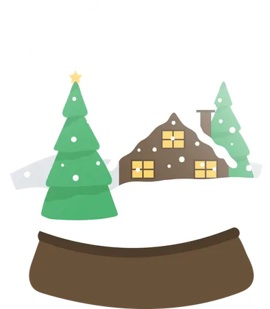 Snow Globe with Pine Tree and House Landscape  일러스트레이션