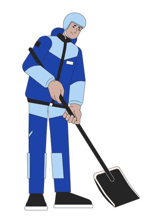 Snow mountain rescuer shoveling out  Illustration