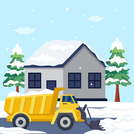 Snow plow truck cleaning area streets winter  Illustration