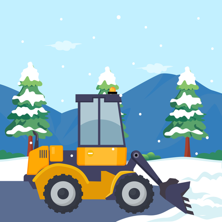 Snow plow truck cleaning area streets winter  Illustration