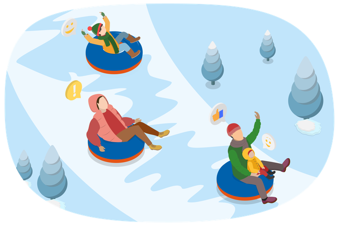 Snow Tube At Winter Holiday  Illustration