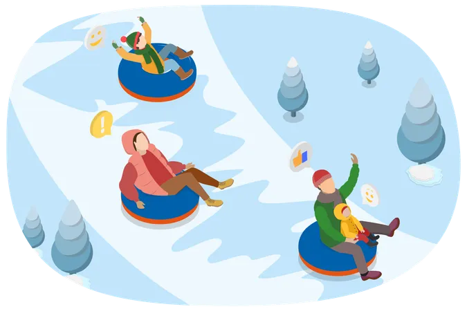 3 D Isometric Flat Vector Illustration Of Snow Tube At Winter Holiday Wintertime Fun Illustration