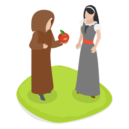 Snow White Getting Apple From an Old Evil Witch  Illustration