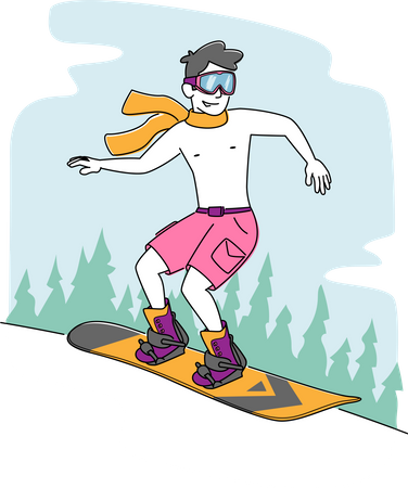 Snowboard d'équitation masculin dans les montagnes  Illustration