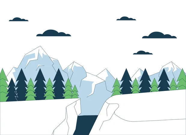 Snowboard Jump Area Mountainside Line Cartoon Flat Illustration Mountain Sports 2 D Lineart Landscape Isolated On White Background Wintertime Ski Resort Destination Scene Vector Color Image Illustration
