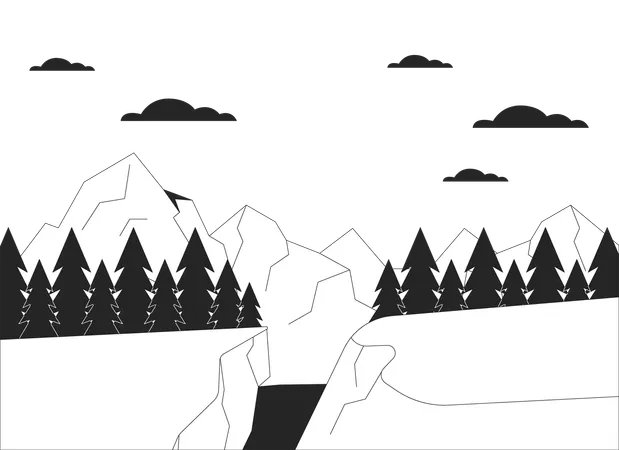 Snowboard Jump Area Mountainside Black And White Cartoon Flat Illustration Mountain Sports 2 D Lineart Landscape Isolated Wintertime Ski Resort Destination Monochrome Scene Vector Outline Image Illustration
