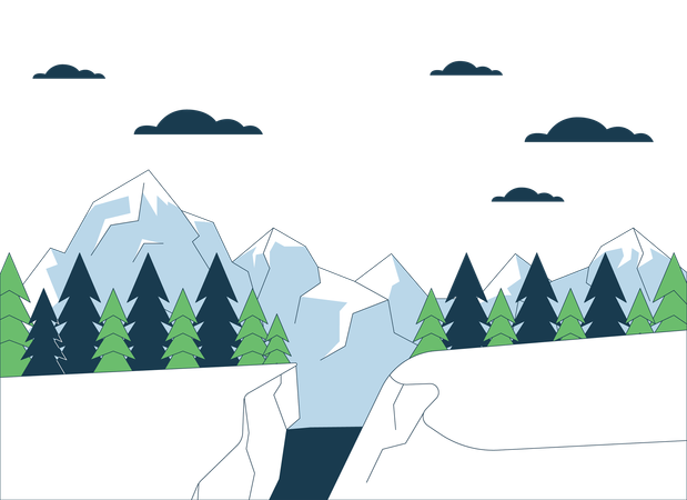 Snowboard jump area mountainside  Illustration