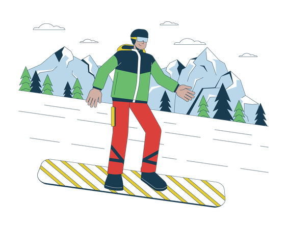 Snowboarder extremo bajando colina 2  Ilustración