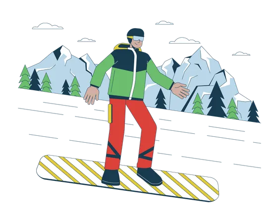 Snowboarder extremo bajando colina 2  Ilustración