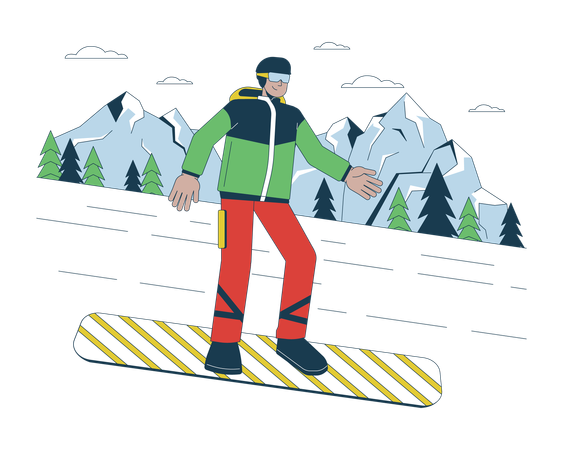 Snowboarder extremo descendo a colina 2  Ilustração