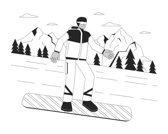 Snowboarder extremo descendo a colina 2  Ilustração