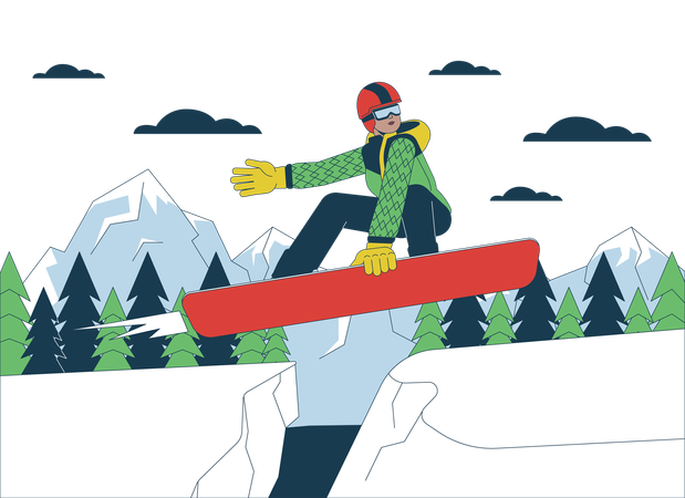 Snowboarder jumping on mountain slope  Illustration