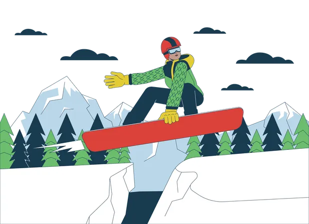 Snowboarder jumping on mountain slope  Illustration