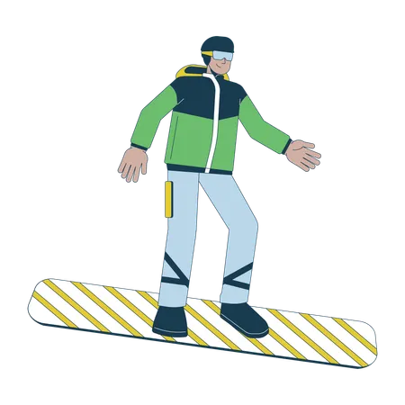Snowboarder Masculino Personagem De Desenho Animado Linear 2 D Latino Americano Homem Hispanico Vestindo Roupas Quentes Isolou Fundo Branco De Pessoa Vetorial De Linha Ilustracao De Ponto Plano Colorido De Ferias De Snowboard Ilustração