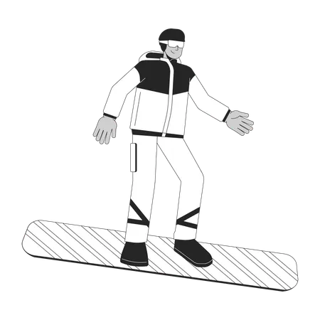Snowboarder Masculino Latino Americano Personagem De Desenho Animado Linha 2 D Preto E Branco Homem Hispanico Vestindo Roupas Quentes Isolou Pessoa De Contorno Vetorial Ilustracao De Ponto Plano Monocromatico De Ferias De Snowboard Ilustração