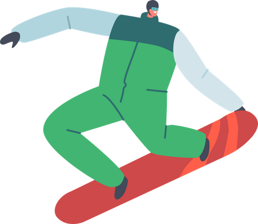 Snowboarder montando snowboard  Ilustración