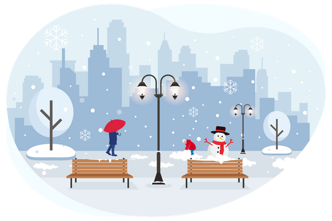 Snowfall in city Illustration