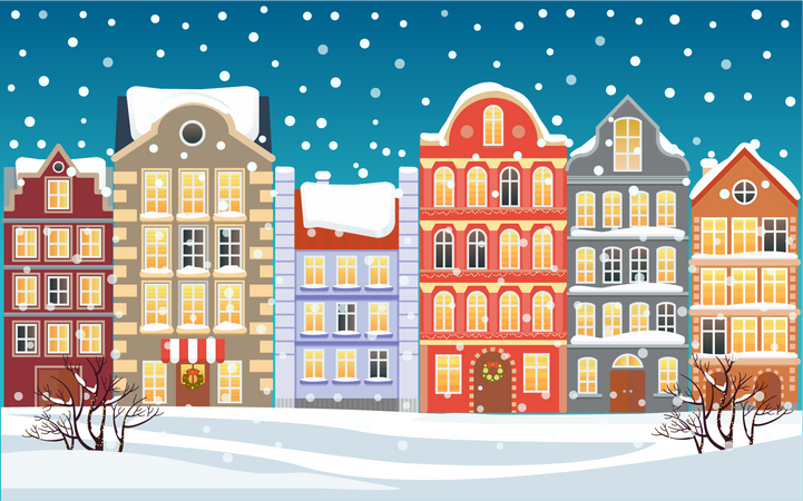 Snowfall In City  Illustration