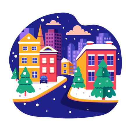 Snowfall in city  Illustration