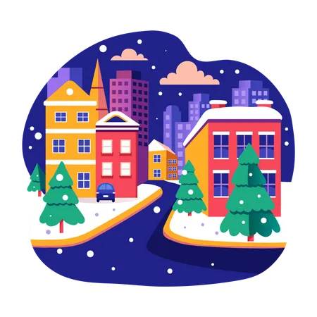 Snowfall in city  Illustration