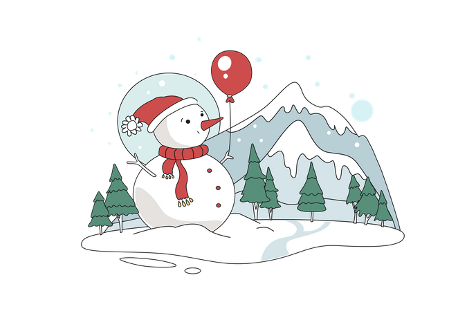 Snowman And Balloons  Illustration