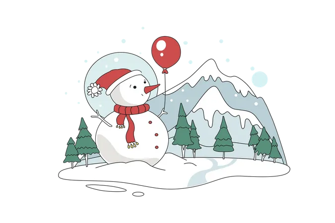 Snowman And Balloons  Illustration