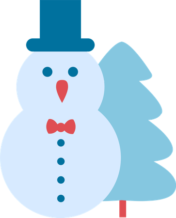 Snowman and Christmas Tree  일러스트레이션