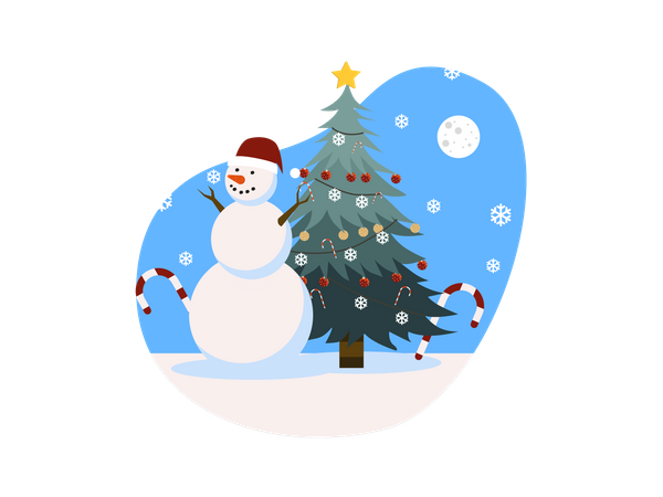 Snowman and Christmas tree Illustration