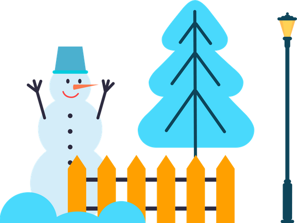 Snowman and Christmas Tree  Illustration