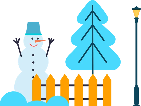 Snowman and Christmas Tree  Illustration