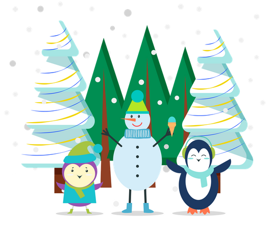 Snowman And Penguin  Illustration