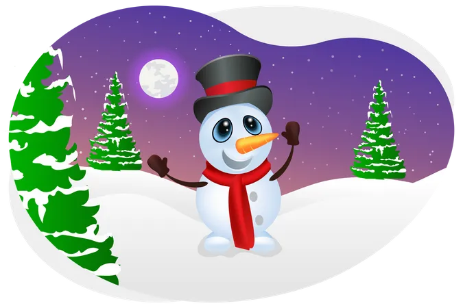 Snowman enjoying snowfall Illustration