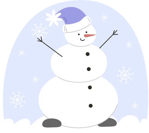 Snowman In A Hat In A Flat Style Illustration
