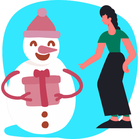Snowman holding christmas gift  Illustration