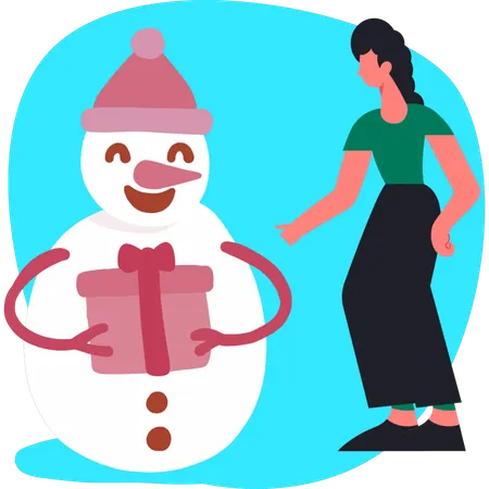Snowman holding christmas gift  Illustration