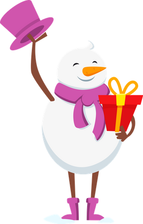 Snowman holding gift  Illustration