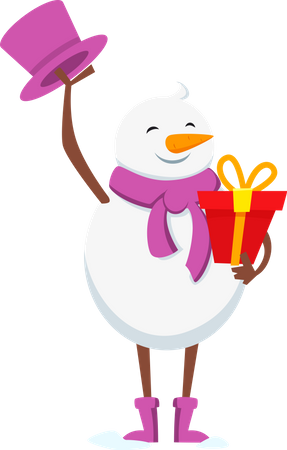 Snowman holding gift  Illustration