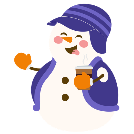 Snowman Holding Hot Cup Coffee  Illustration