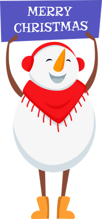 Snowman holding merry christmas board  Illustration