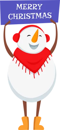 Snowman holding merry christmas board  Illustration