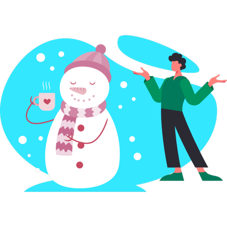 Snowman holding tea cup  Illustration