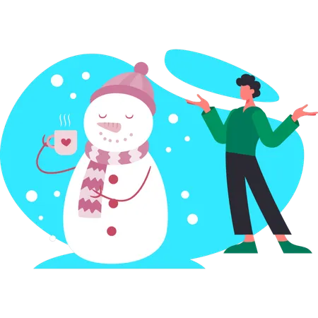 Snowman holding tea cup  Illustration